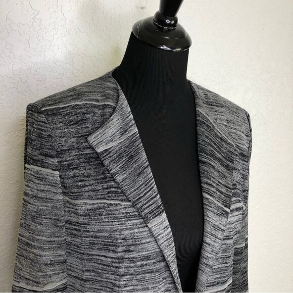 Misook black gray textured striped open hook front knit jacket size Small - Picture 2 of 13